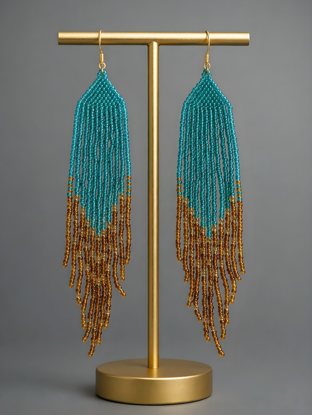 Handmade Coastal Ombre Southwestern Boho Fringe Beaded Earrings